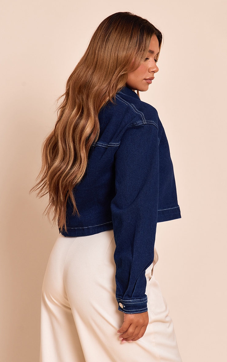 Shape Indigo Stretch Denim Double Pocket Cropped Jacket image 2