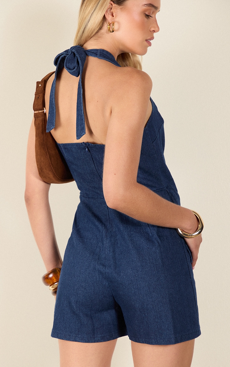 Indigo Backless Vest Style Denim Romper image 2