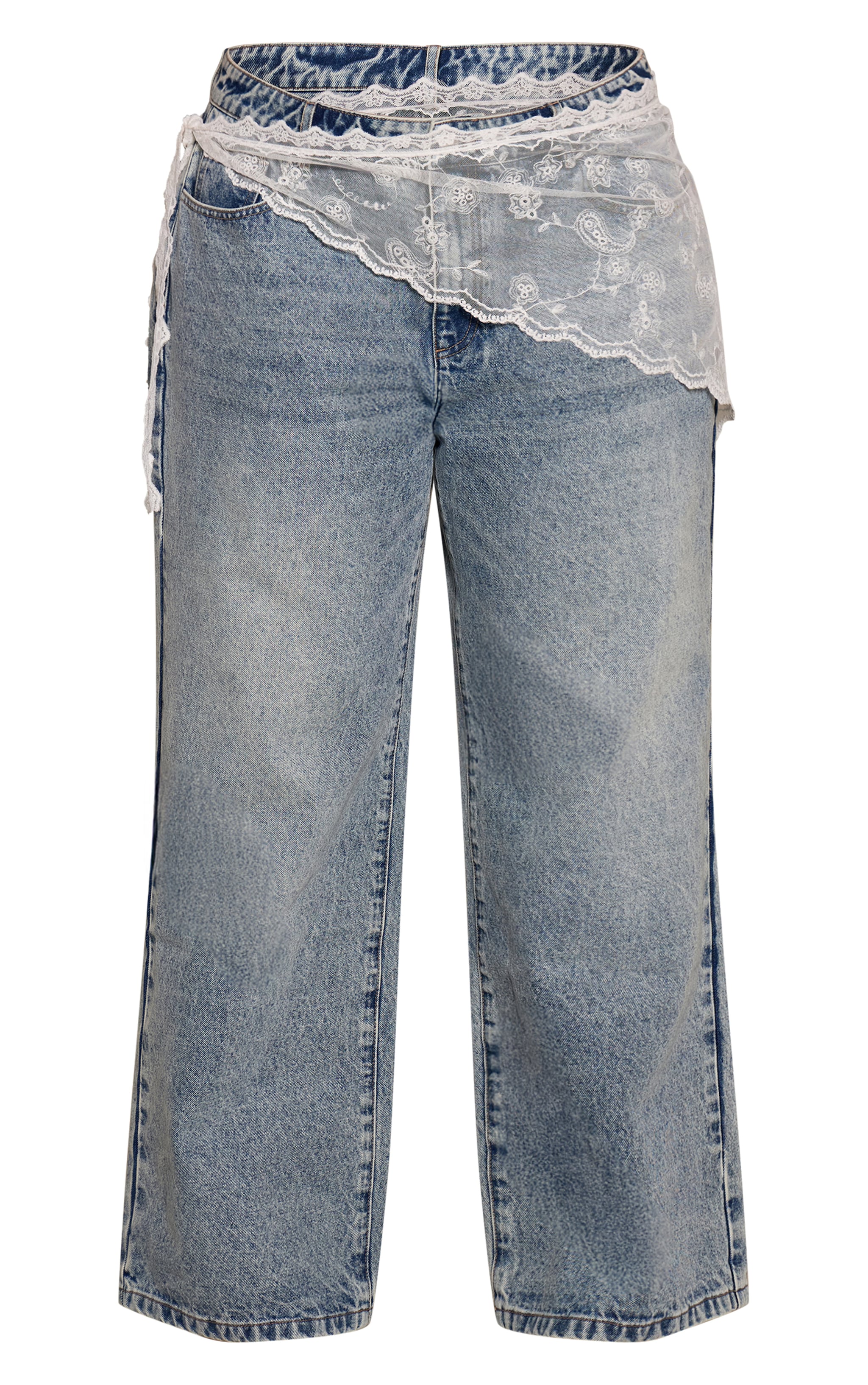 Plus Broiderie Panel Detail Wide Leg Jeans  image 5