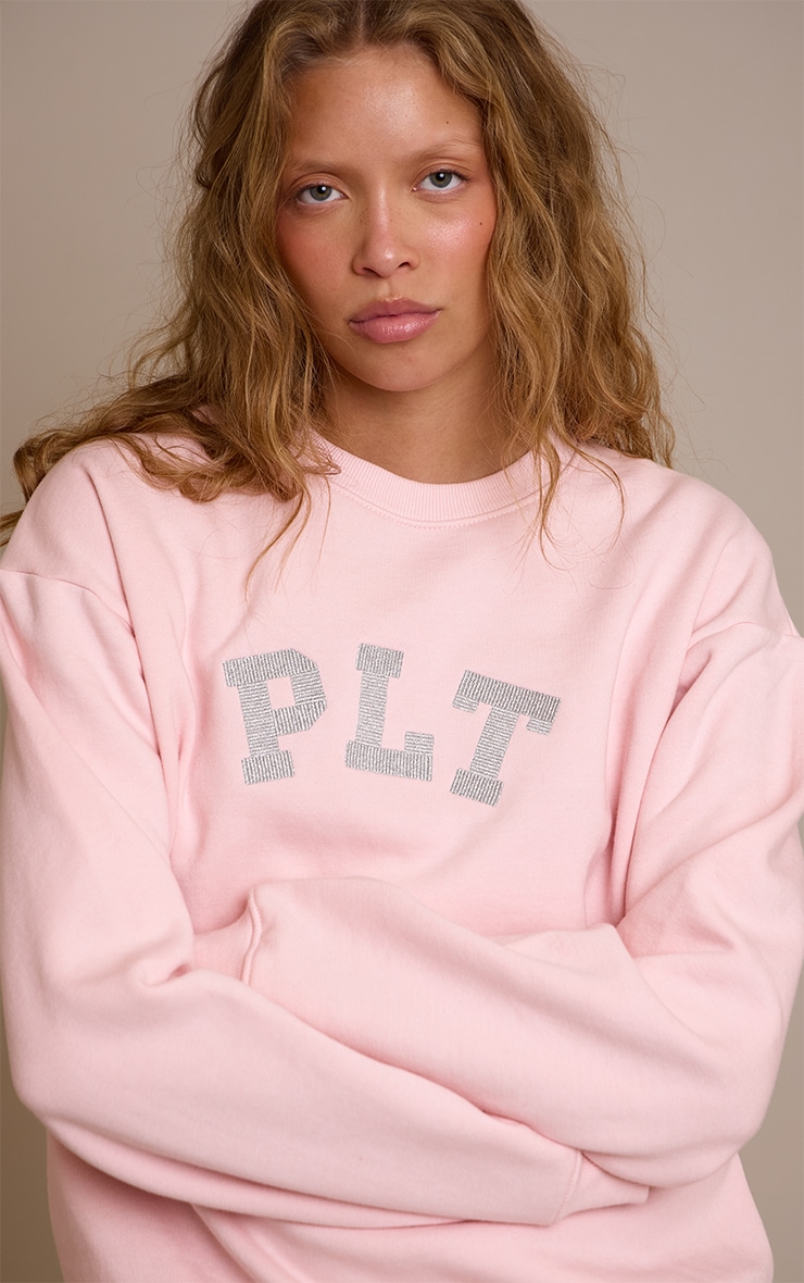 PLT Sweat pullover rose à logo pailleté image 4