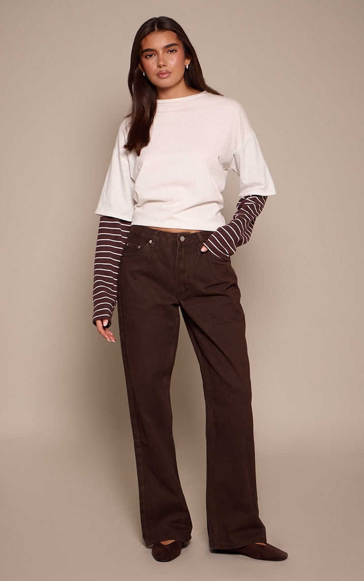 Chocolate Mid Waist Straight Leg Denim Jeans image 2