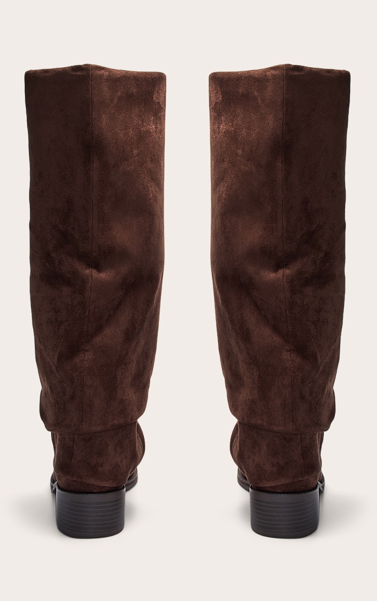 Chocolate Suede Ruched Block Heeled Knee High Boot image 4