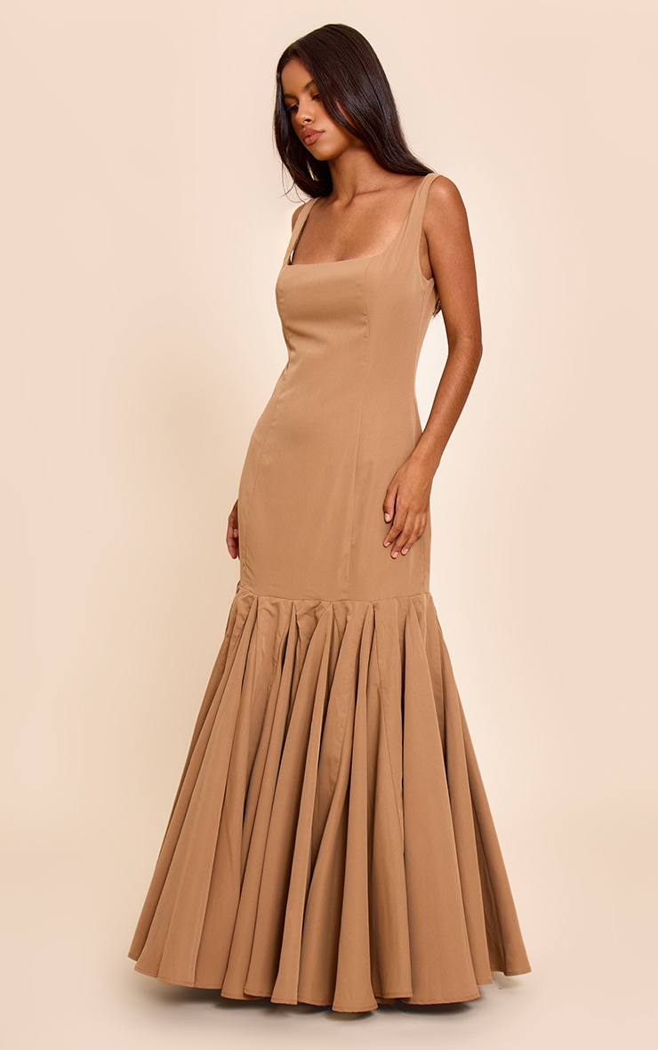 Petite Taupe Seam Detail Frill Maxi Dress image 3