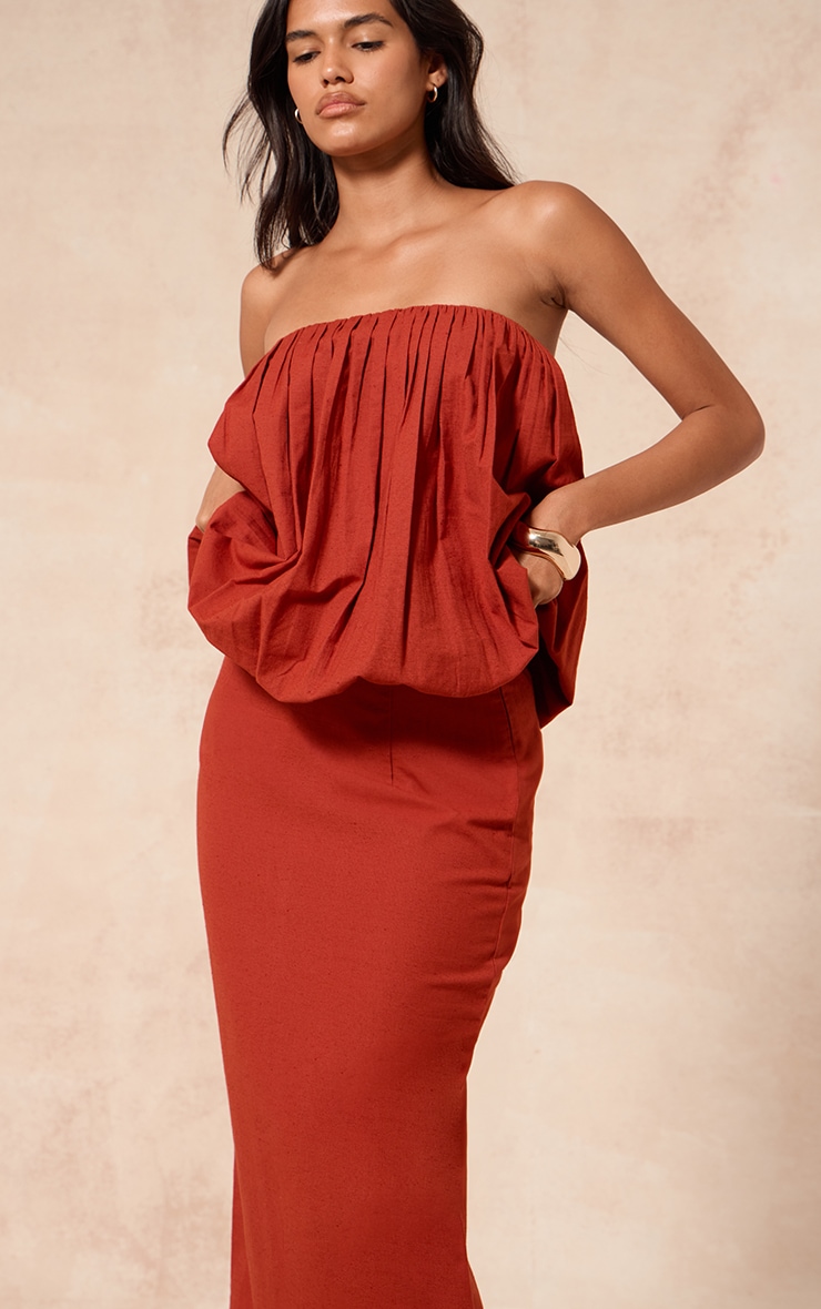 Rust Linen Look A Line Maxi Skirt image 4