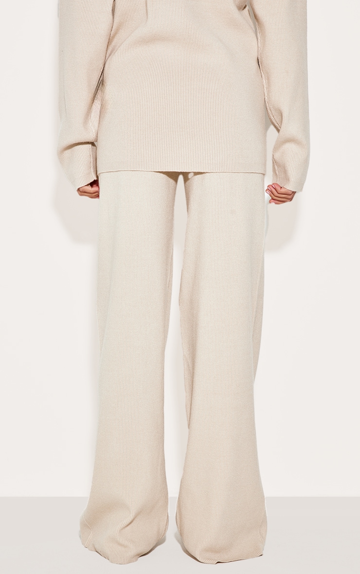 Oatmeal Light Rib Knit Wide Leg Pants image 3