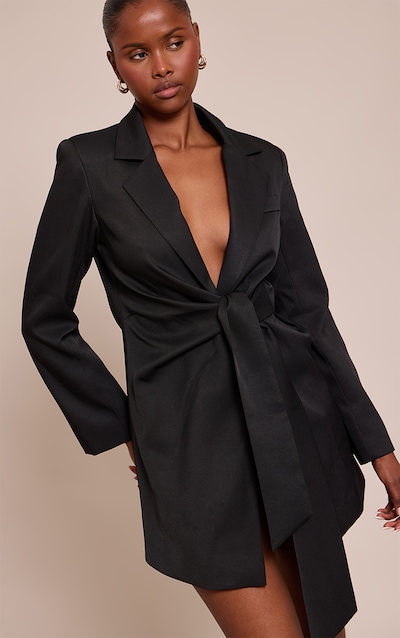 Black Woven Blazer Side Tie Mini Dress