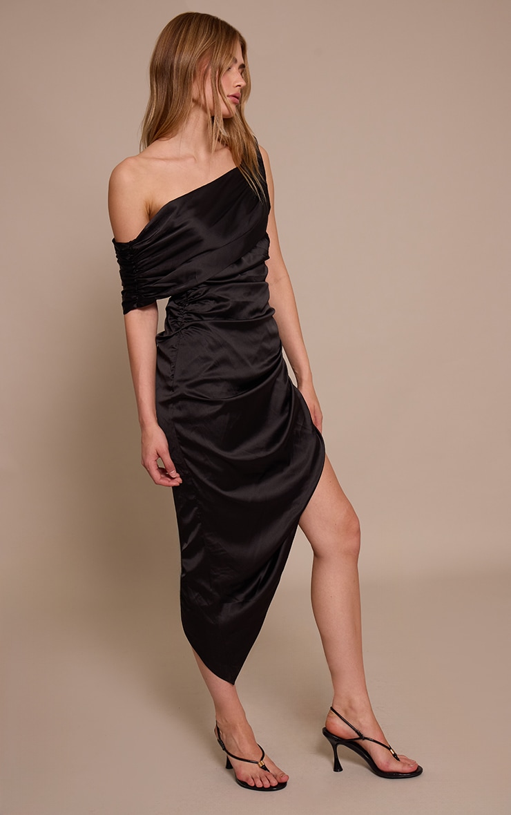 Black Bardot Asymmetric Hem Dress image 3