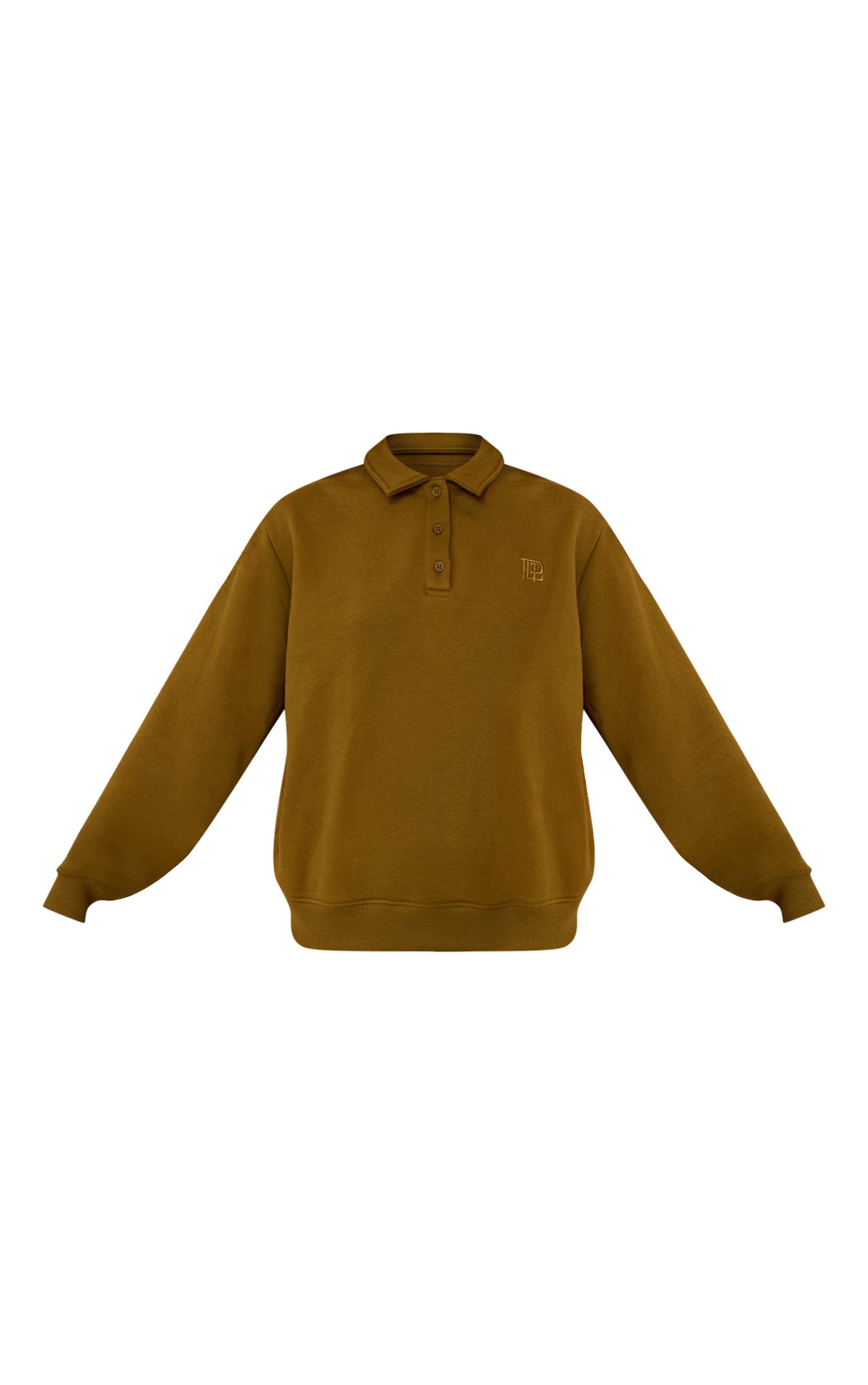 Olive Cotton Fleece Polo Sweatshirt image 5