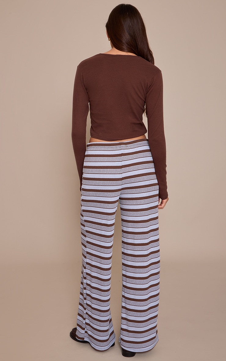 Blue Textured Stripe Drawstring Wide Leg Trouser image 3