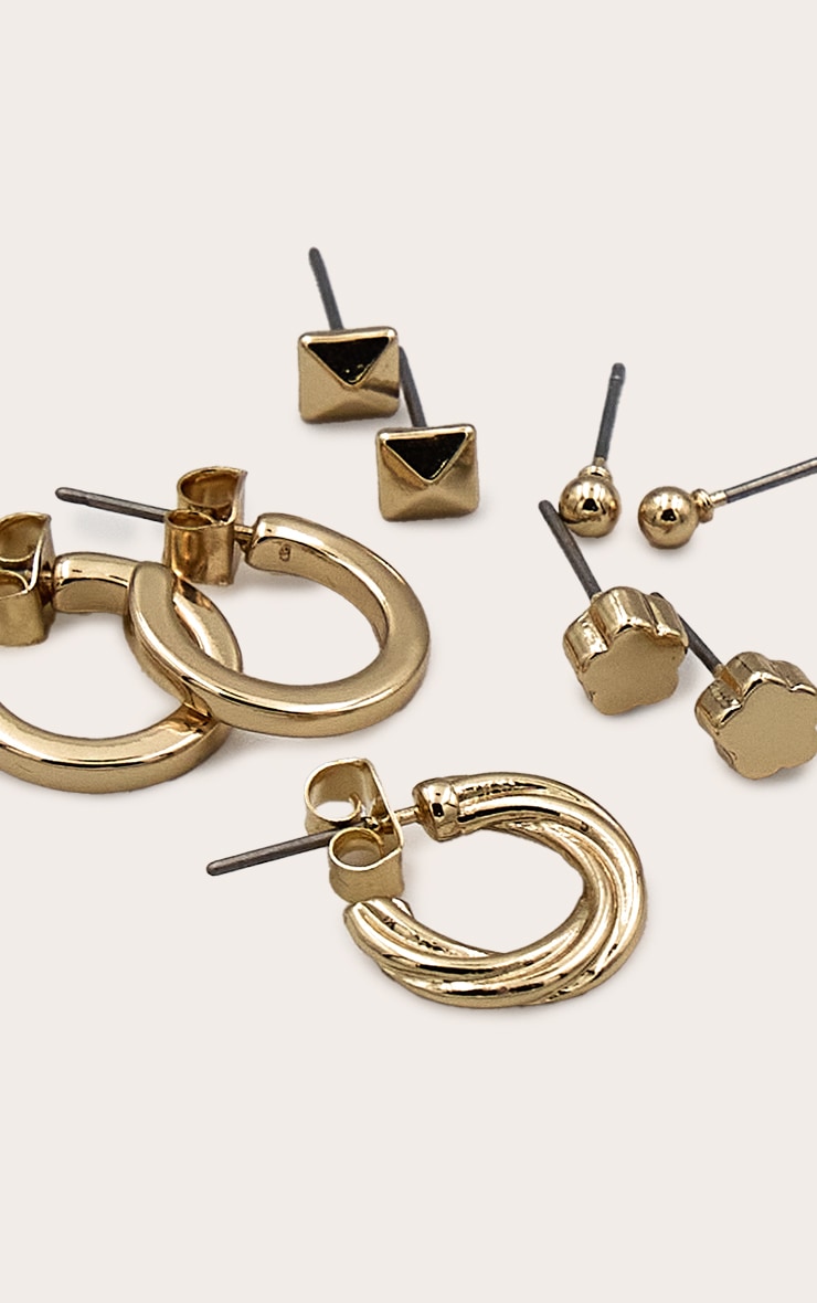 Gold Simple Hoop & Stud Multipack Earrings image 2