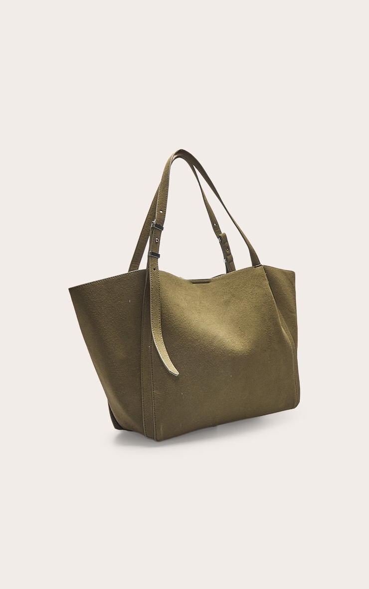 Tote bag en suédine vert olive à anses ajustables image 3