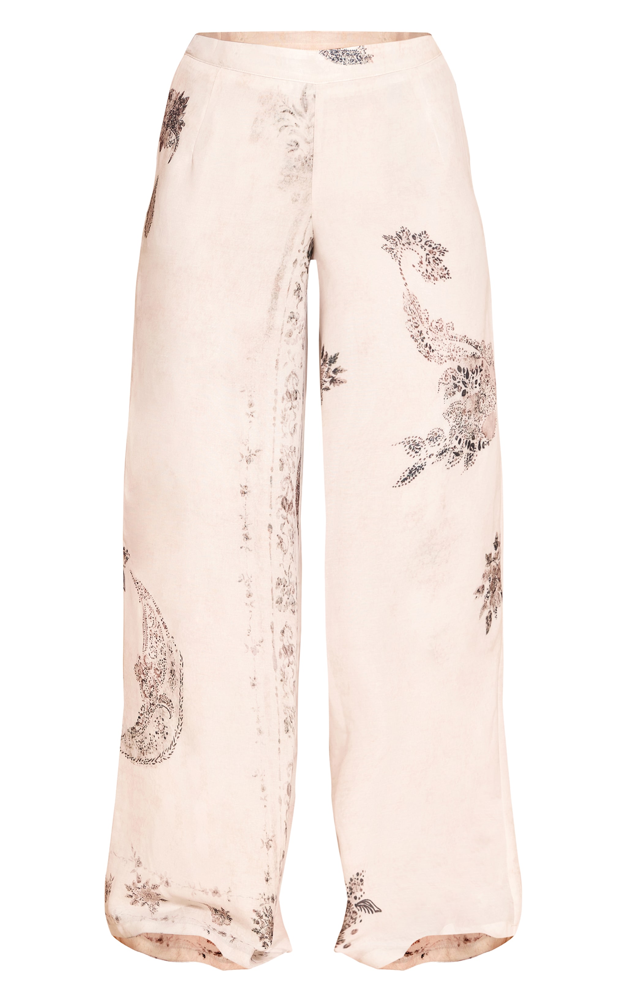  Cream Paisley Print Woven Tailored Extreme Wide Leg Pants image 5