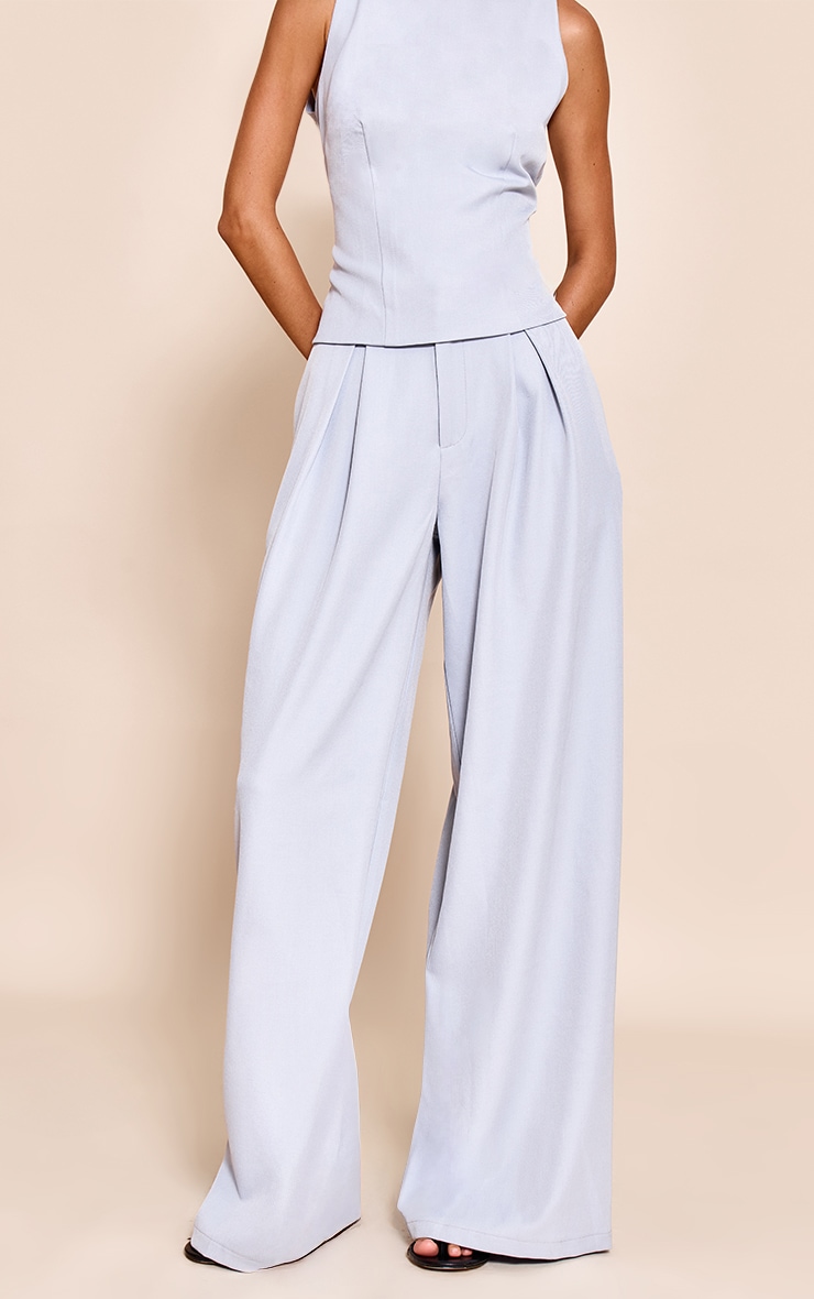 Pale Blue Woven Tailored Wide Leg Pants image 2