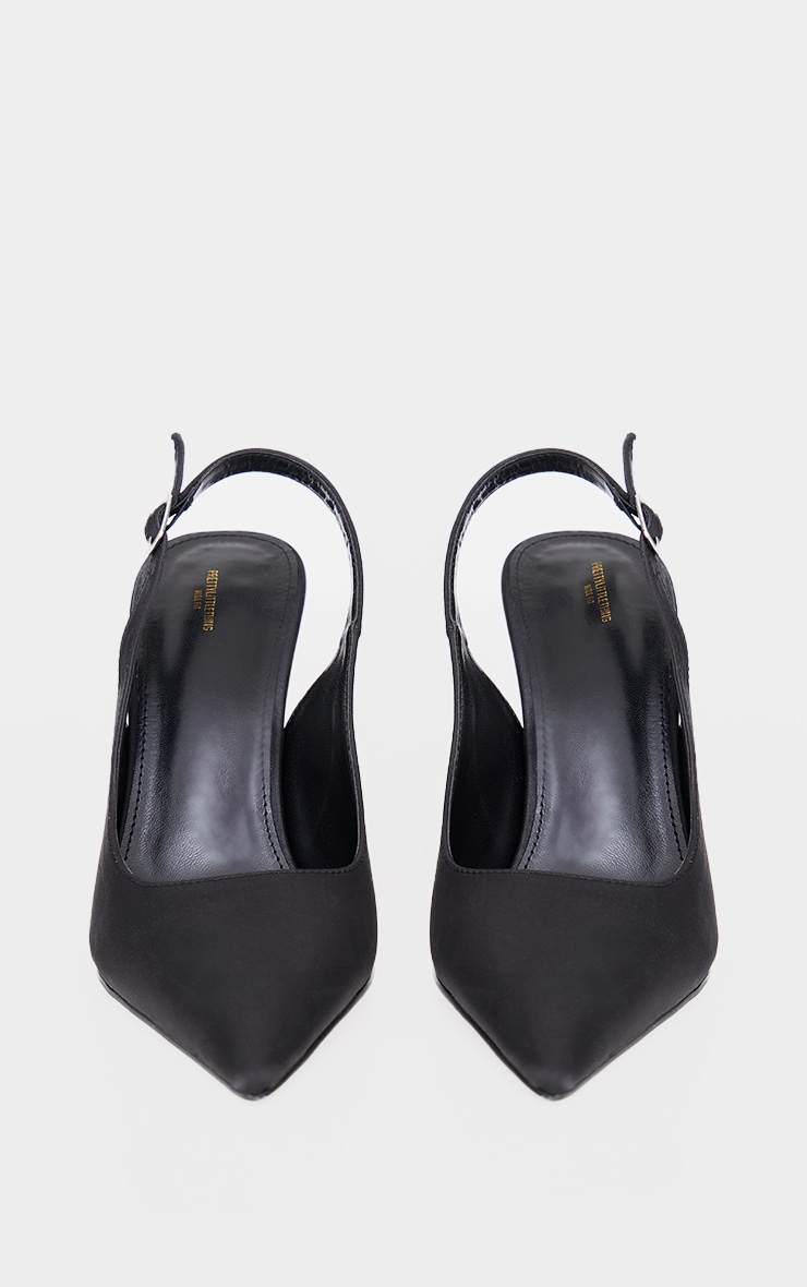Black Satin Wide Fit Point Toe High Stiletto Court Heels image 2