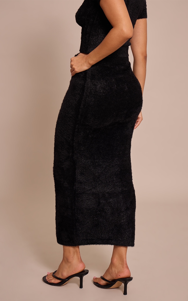 Petite Black Fluffy Knitted Maxi Skirt image 3