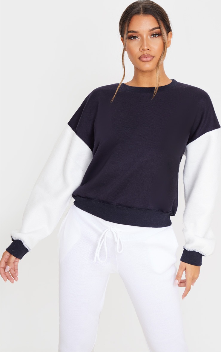Navy Contrast Sleeve Oversized Sweater