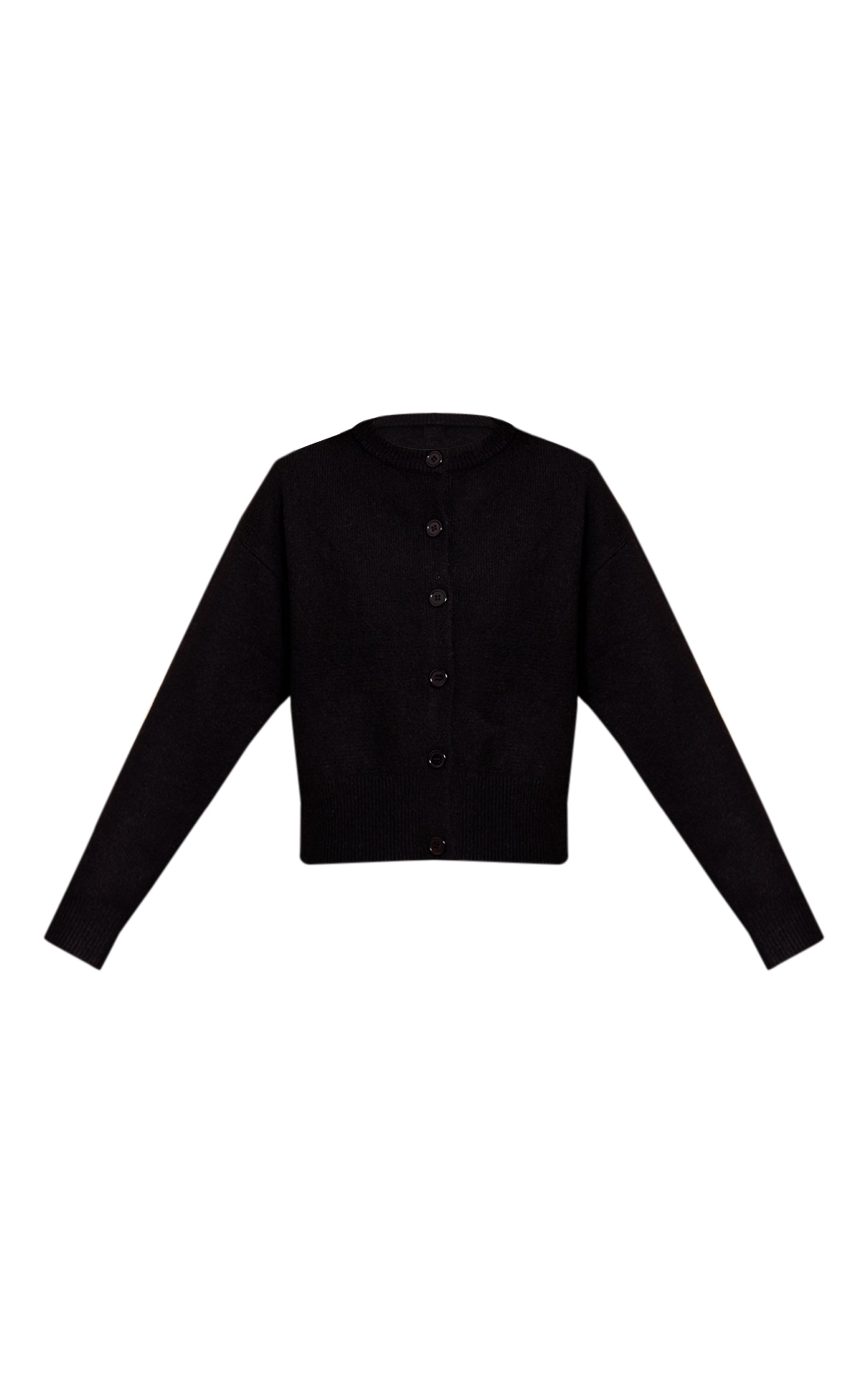 Black Crew Neck Knit Cardigan image 5