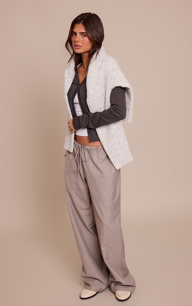 Charcoal Rib V Neck Long Sleeve Top image 3