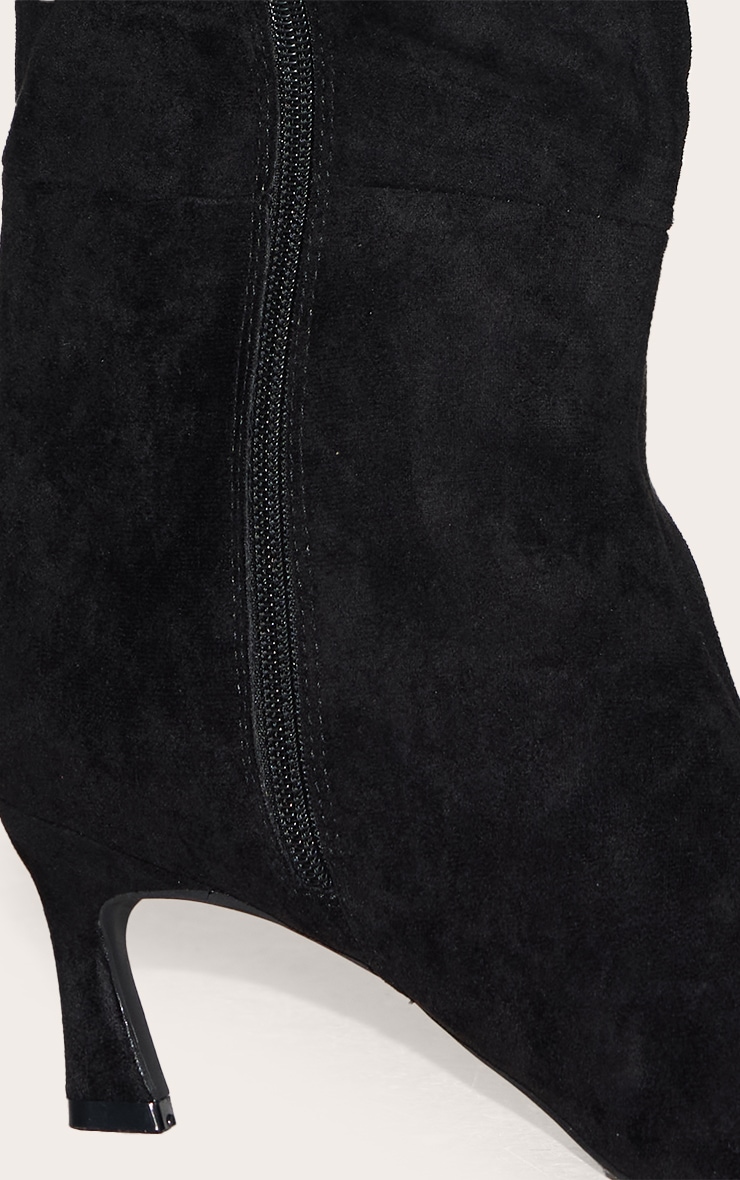 Black Faux Suede Point Toe Low Heeled Knee High Boots image 4