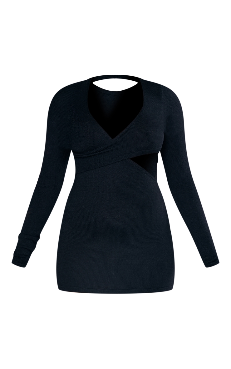 Black Asymmetric Front Knit Mini Dress image 5