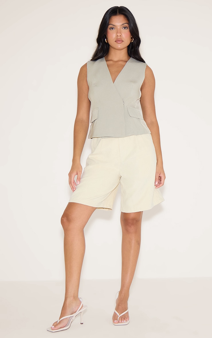 Sage Woven Pocket Detail Plunge Vest image 3