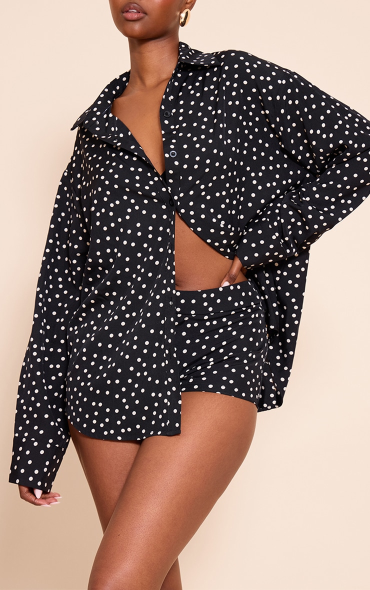 Black Woven Oversized Polka Dot Shirt image 4