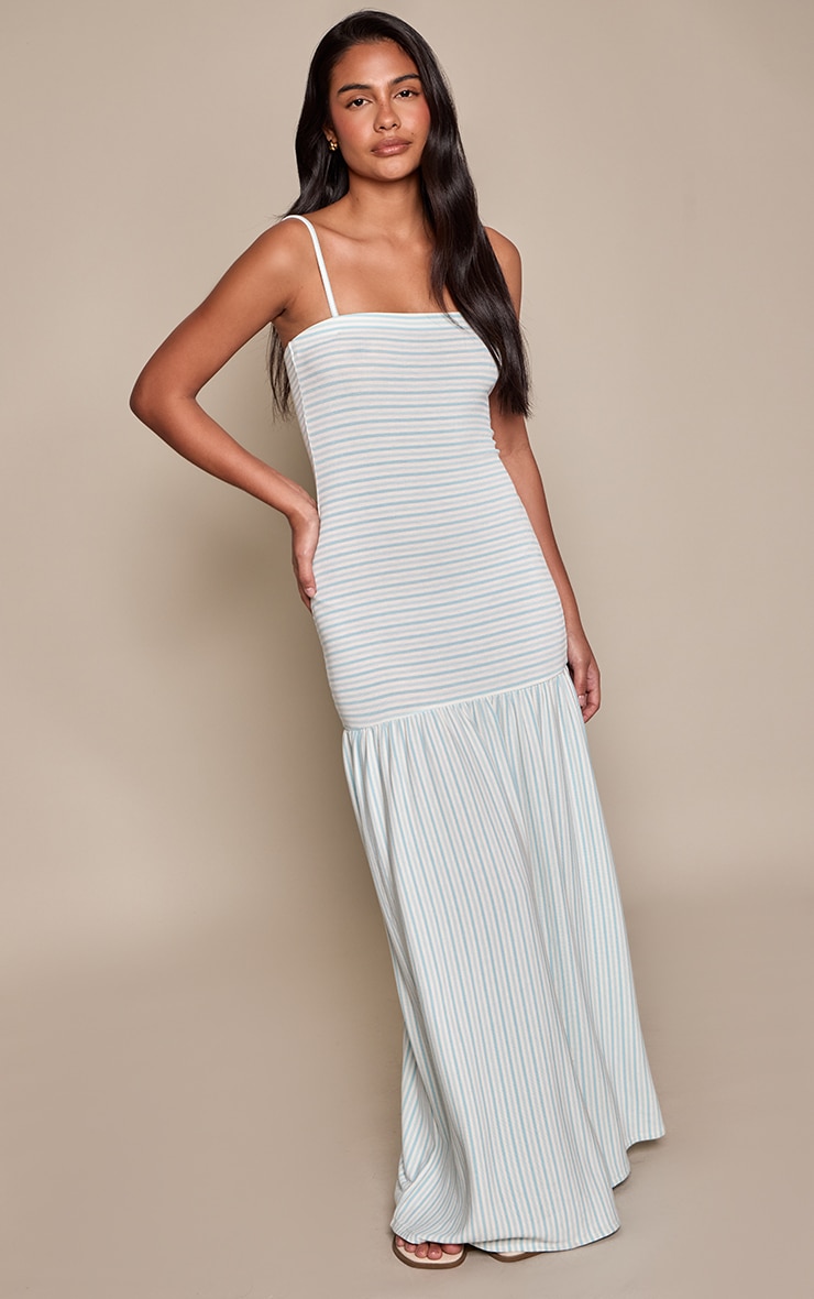 Baby Blue Striped Dropped Waist Strappy Maxi Dress