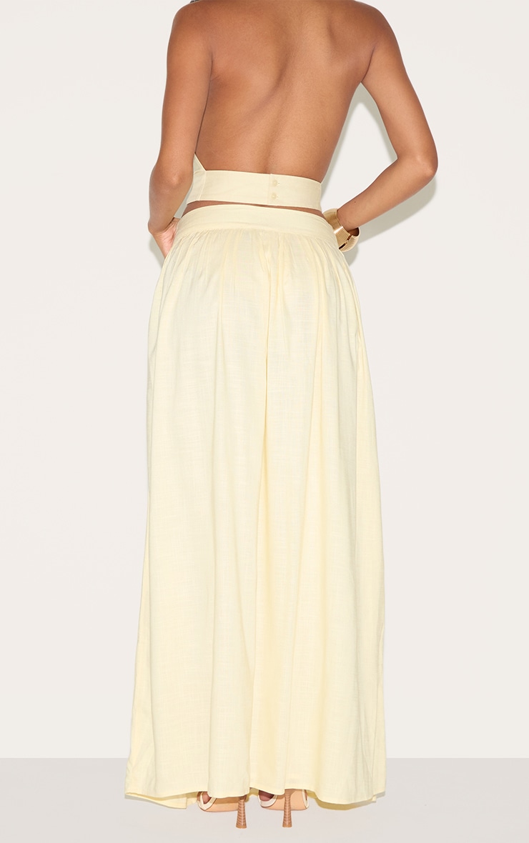 Butter Yellow Linen Look Pleated Maxi Skirt image 3