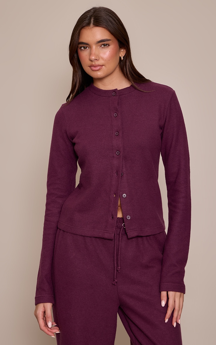 Dark Plum Soft Touch Button Down Top image 1
