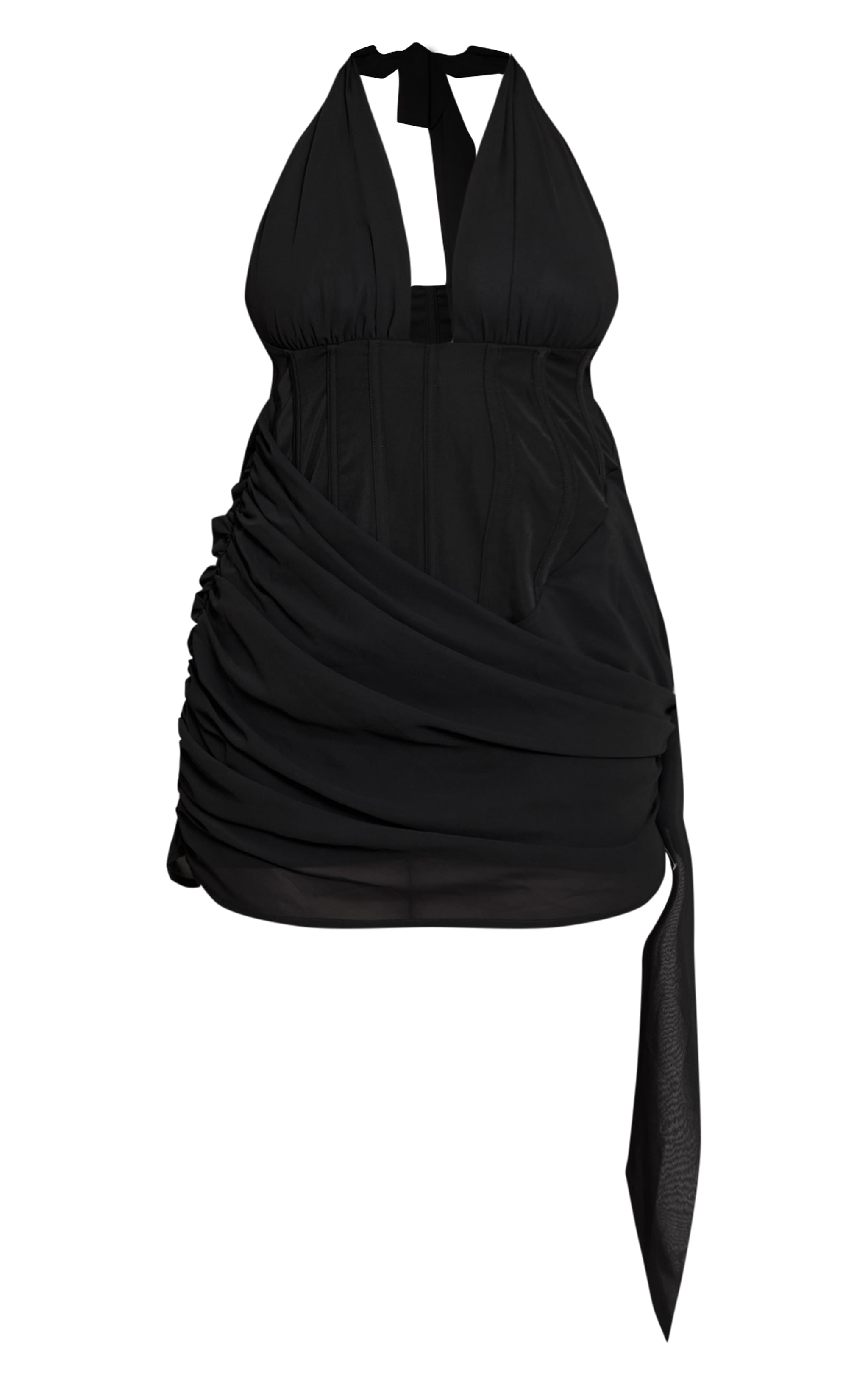 Shape Black Chiffon Corset Drape Detail Mini Dress image 5