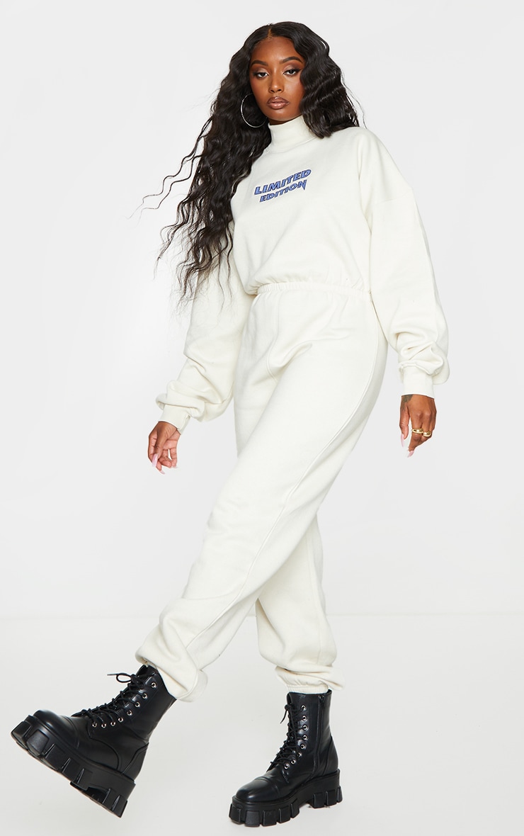 Oatmeal Limited Edition High Neck Sweat Jumpsuit PrettyLittleThing