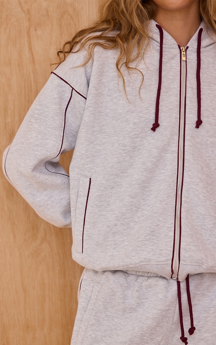 Ash Grey Contrast Seam Drawcord Full Zip Hoodie image 4