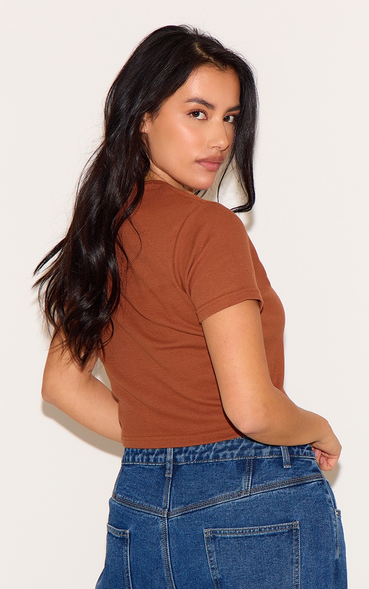 Plus Rust Basic Rib Short Sleeve Crop Top image 2
