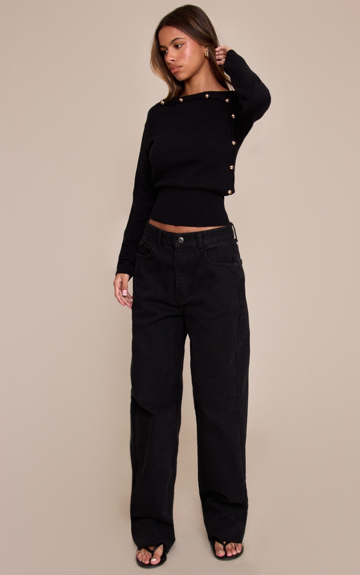 Petite Black Stud Detail Knit Sweater  image 3