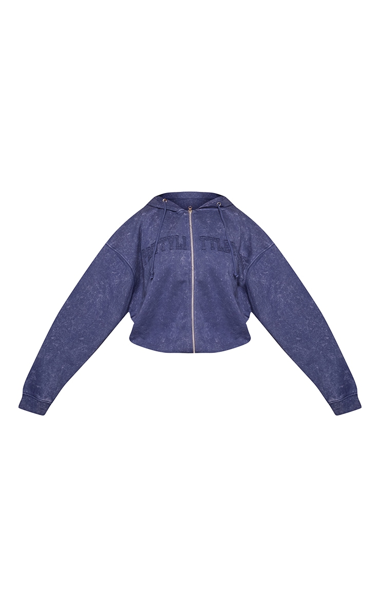 PRETTYLITTLETHING Shape Navy Embroidery Washed Zip Through Hoodie image 5