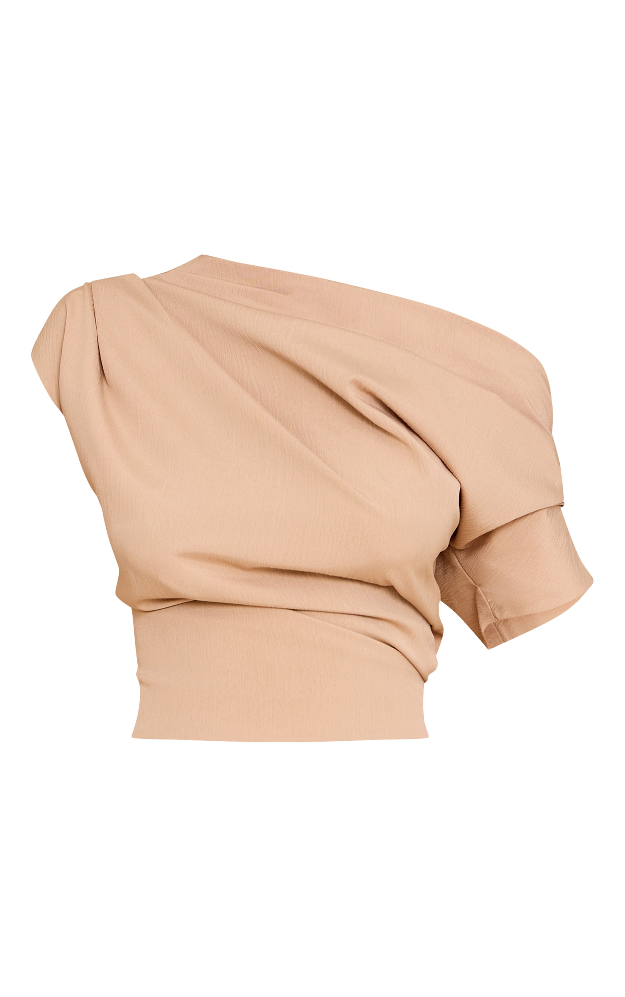 Sand Woven Ruched Asymmetric One Shoulder Top image 5