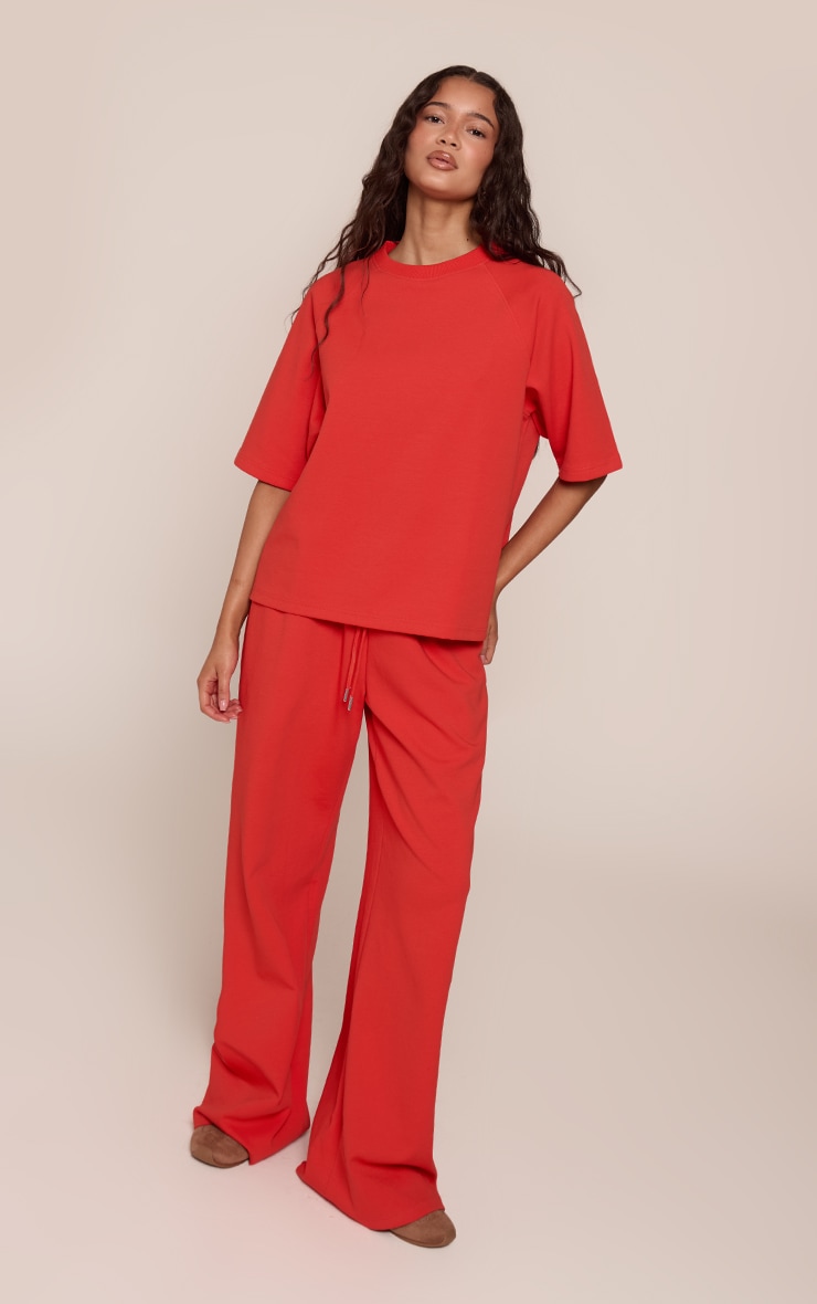 Red Embroidered Interlock Boxy Tee image 3