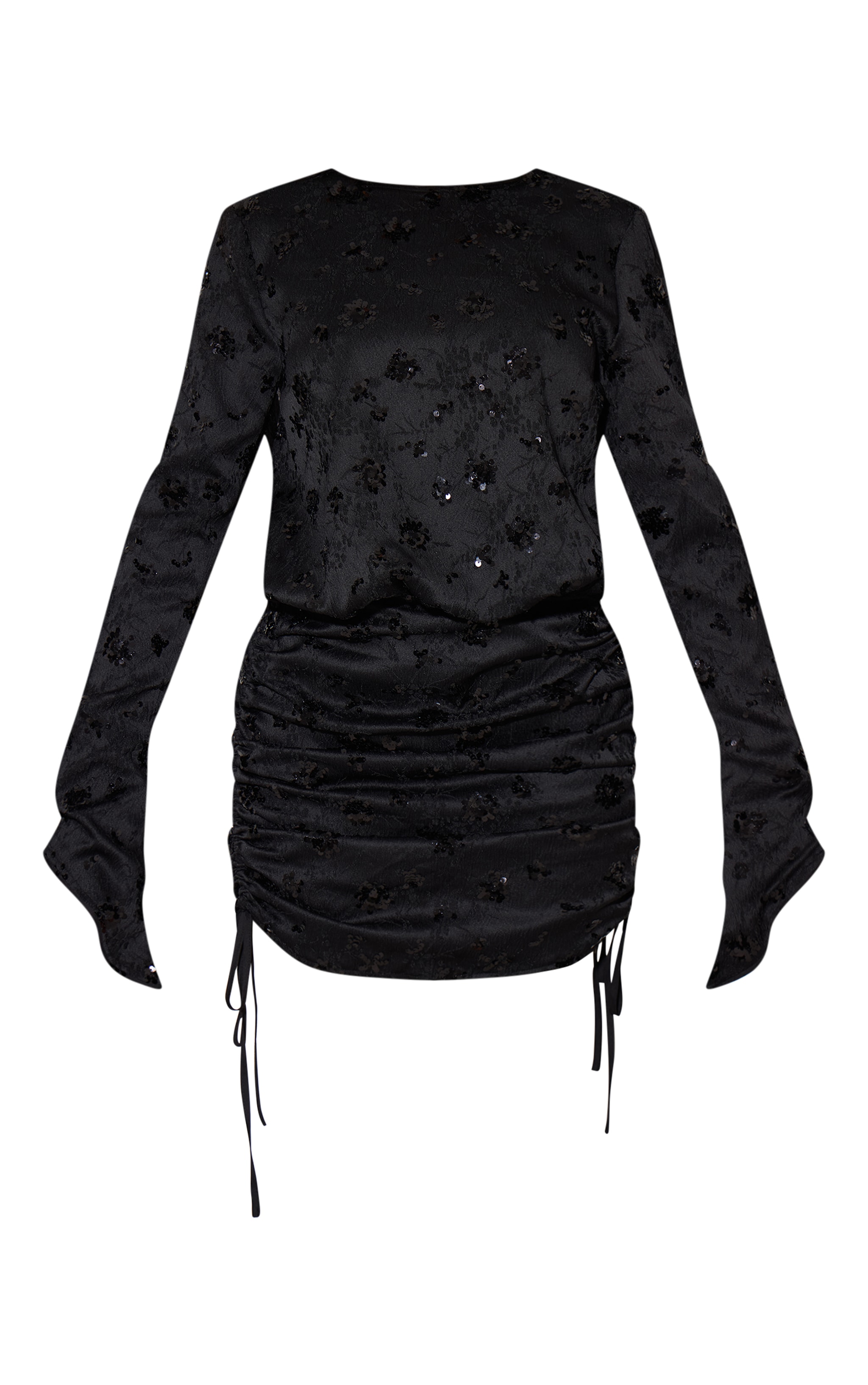 Black Velvet Sequin Ruched Cowl Back Bodycon Dress image 5