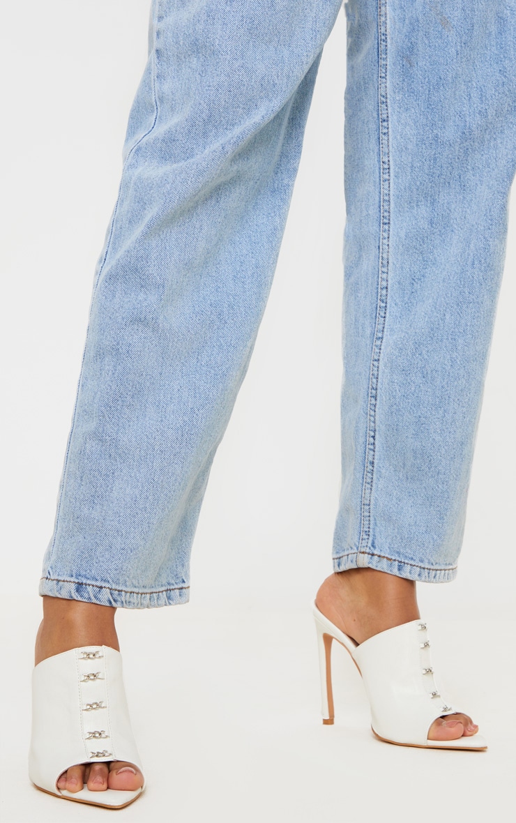 White Chain Front Point Toe Mules