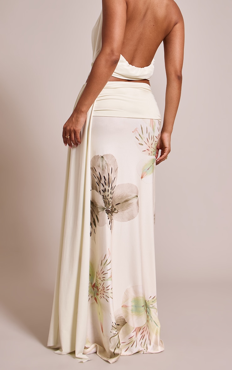 Petite Cream Printed Ruched Waist Maxi Skirt image 3