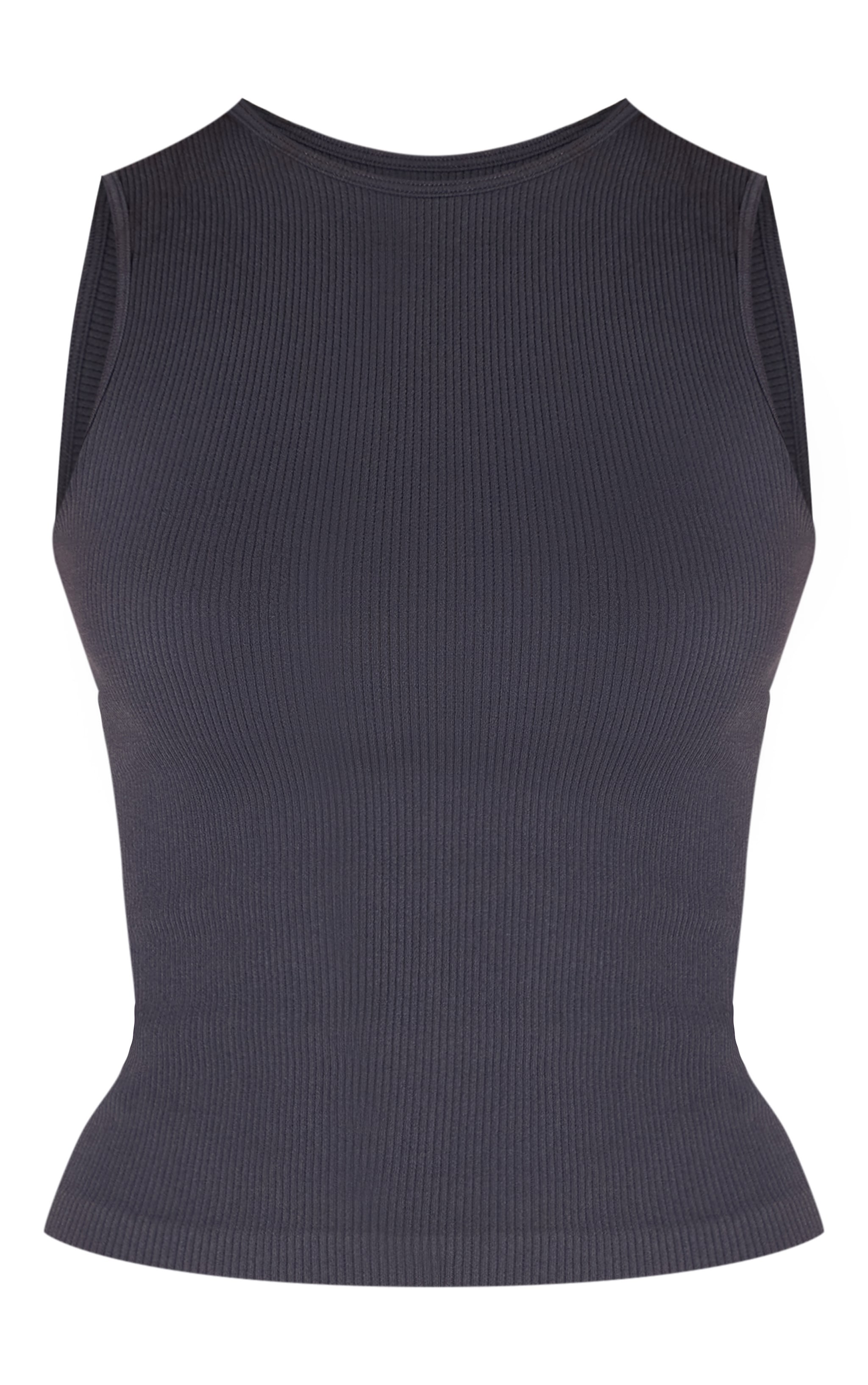 Débardeur ajusté côtelé bleu marine à contours et col rond image 5