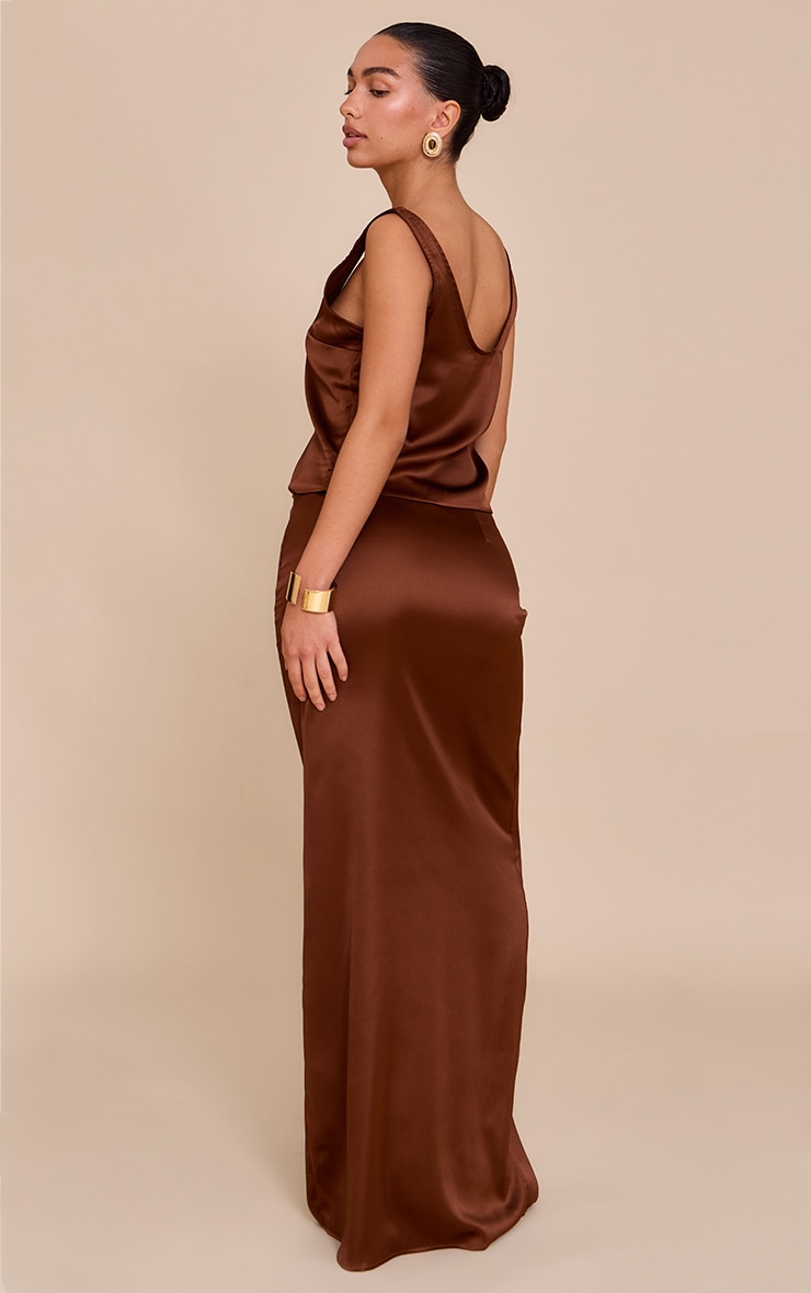 Chocolate Satin Mid Waist Maxi Skirt image 3