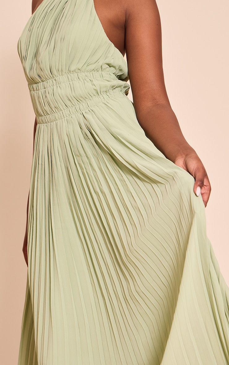 Sage Extreme Pleated High Neck Sleeveless Maxi Dress image 4