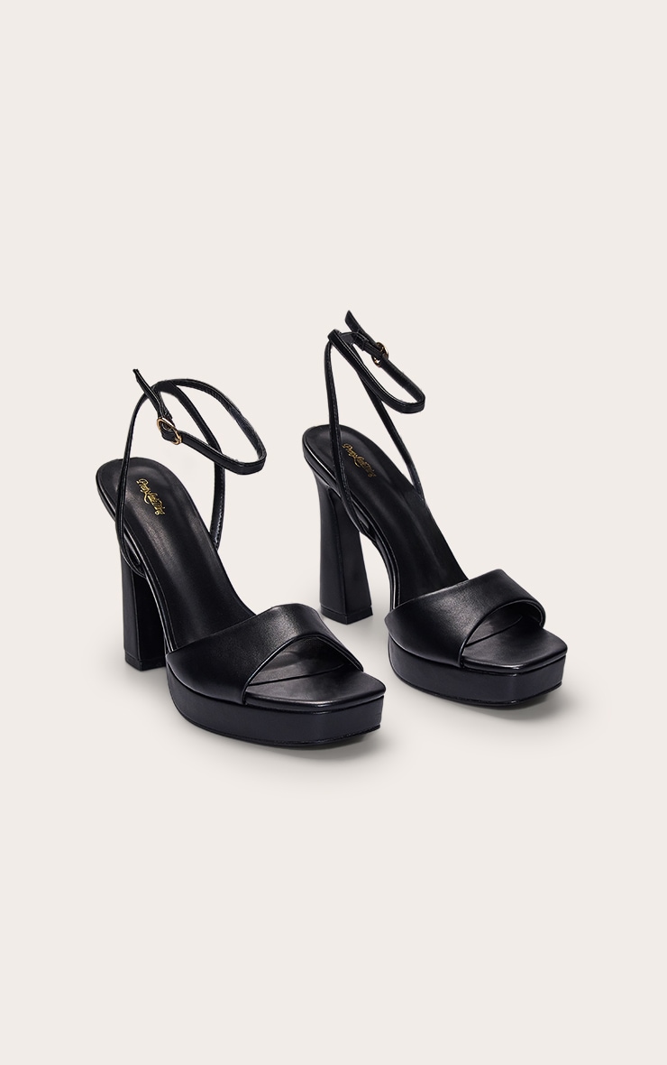 Black PU Platform Chunky Heeled Sandals image 3