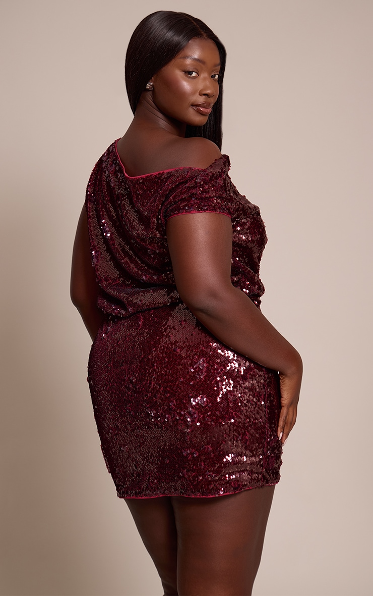 Plus Plum Sequin Asymmetric Mini Dress image 2