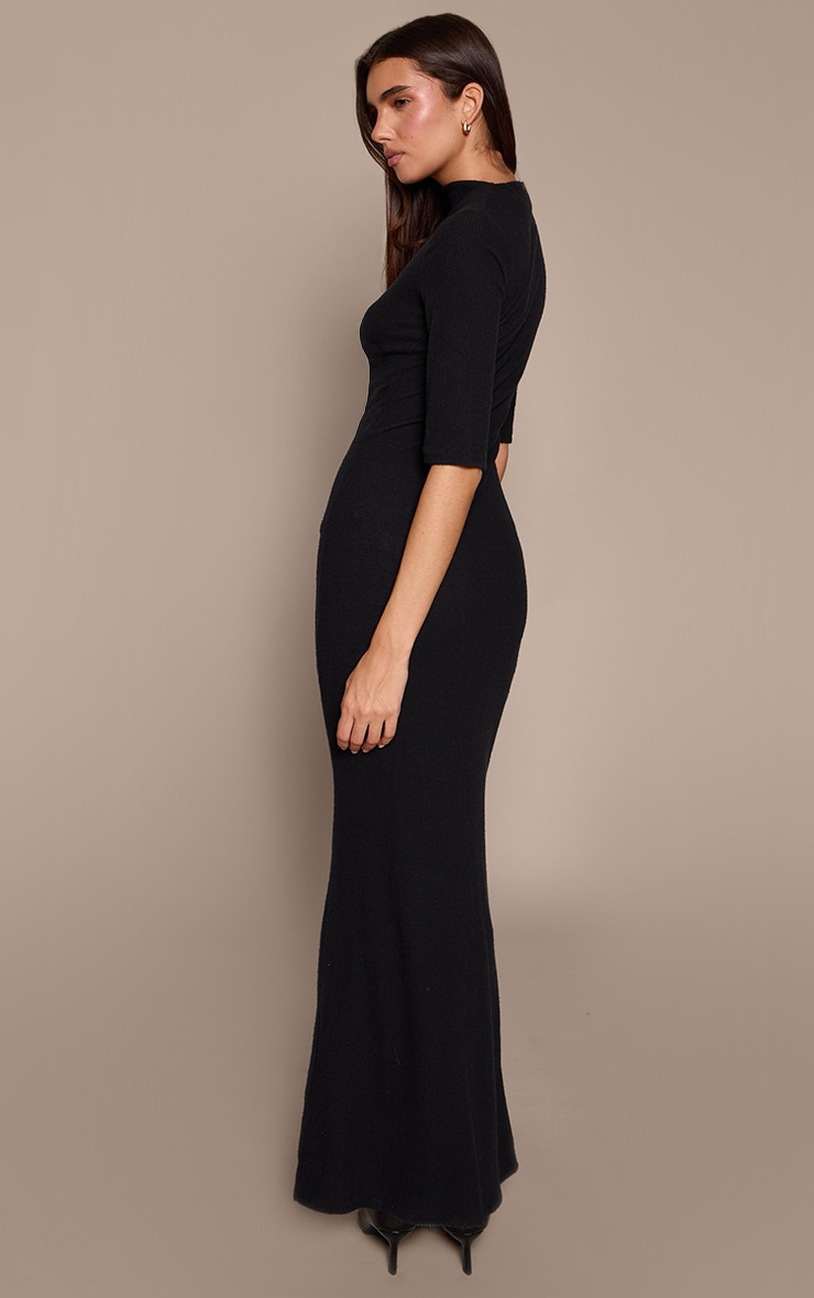 Black Ribbed High Neck Cap Sleeve Bodycon Dress image 2