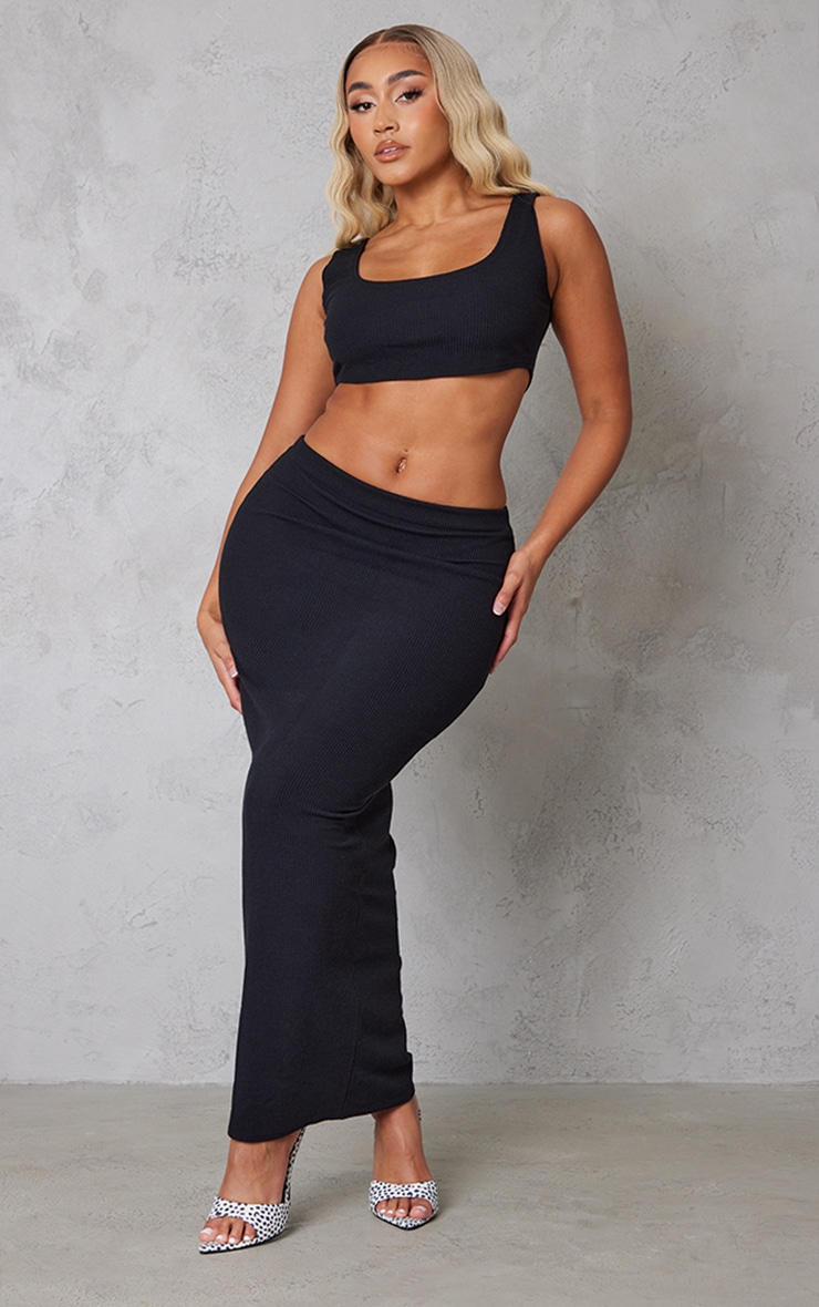 Shape Black Crinkle Rib Midaxi Skirt