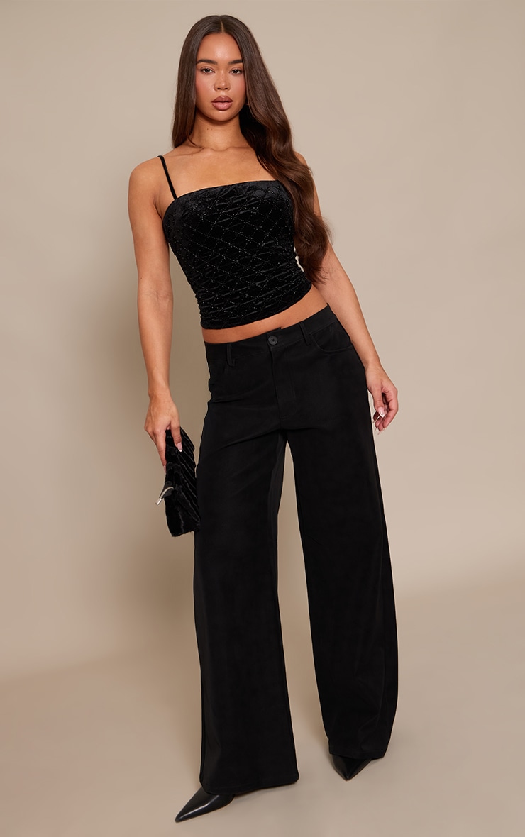 Black Velvet Embellished Strappy Top image 3