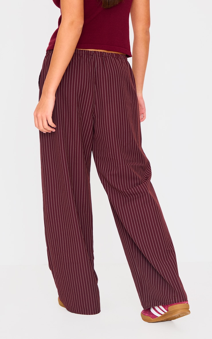 Burgundy Pinstripe Woven Drawstring Waist Low Rise Pants image 3