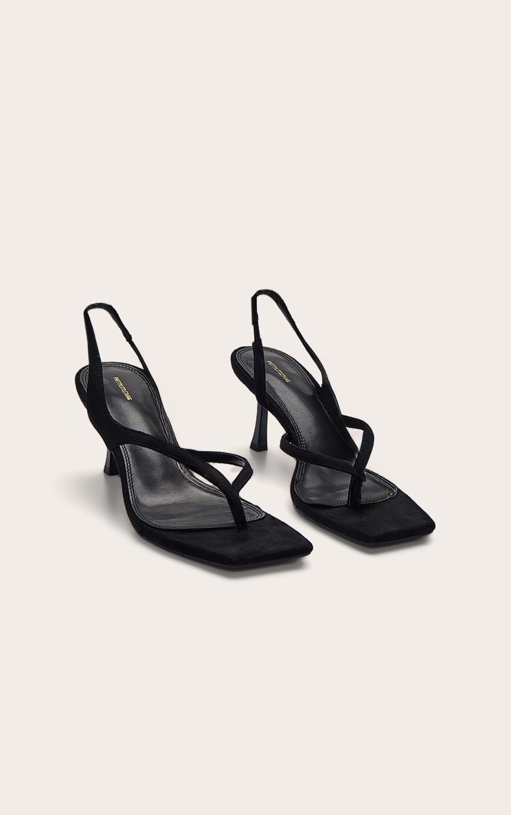 Black Toe Thong Square Toe Heeled Sandals image 3